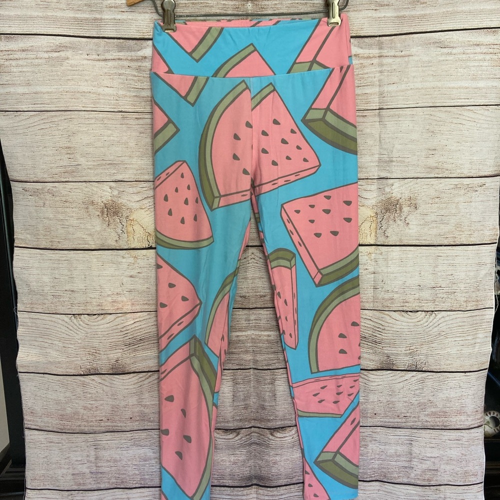 LuLaRoe Leggings in Pink and Blue Watermelon Print